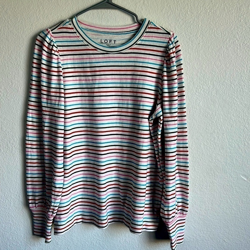 LOFT Petite Striped Puff Sleeve Sweatshirt - Picture 3 of 7